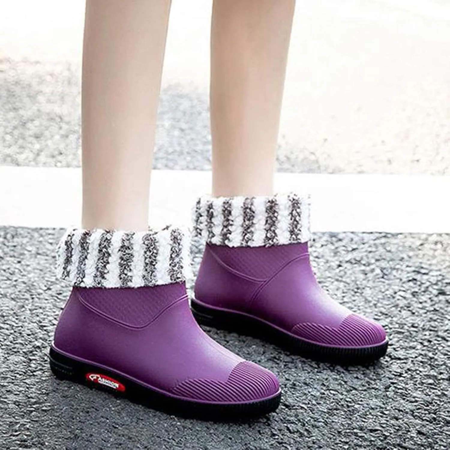 Coerni Winter Boots Rainshoes Women Short Tube Plush Thermal Water Shoes Students Daily Waterproof Shoes Fashion Women Warm Rain Boots Sneaker Boot Men (Purple, 6.50)