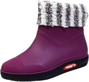 Coerni Winter Boots Rainshoes Women Short Tube Plush Thermal Water Shoes Students Daily Waterproof Shoes Fashion Women Warm Rain Boots Sneaker Boot Men (Purple, 6.50)