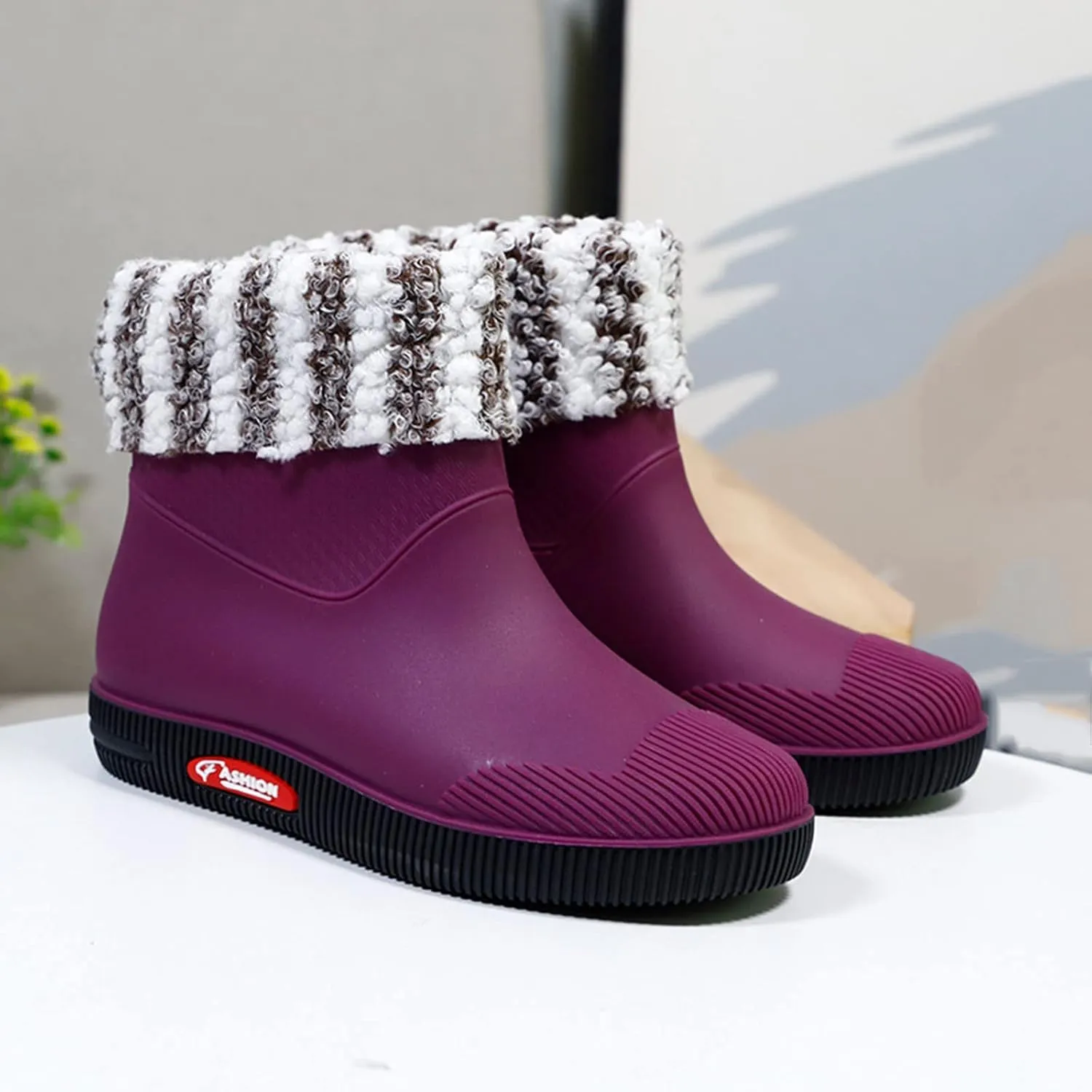 Coerni Winter Boots Rainshoes Women Short Tube Plush Thermal Water Shoes Students Daily Waterproof Shoes Fashion Women Warm Rain Boots Sneaker Boot Men (Purple, 6.50)