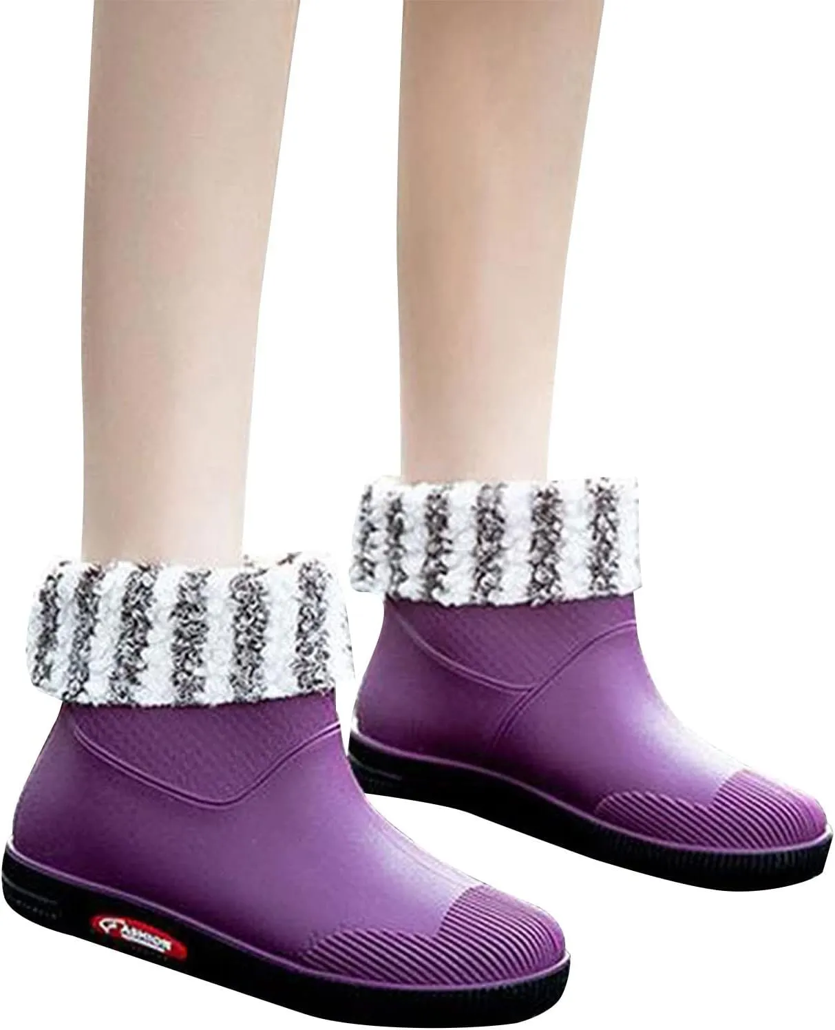 Coerni Winter Boots Rainshoes Women Short Tube Plush Thermal Water Shoes Students Daily Waterproof Shoes Fashion Women Warm Rain Boots Sneaker Boot Men (Purple, 6.50)