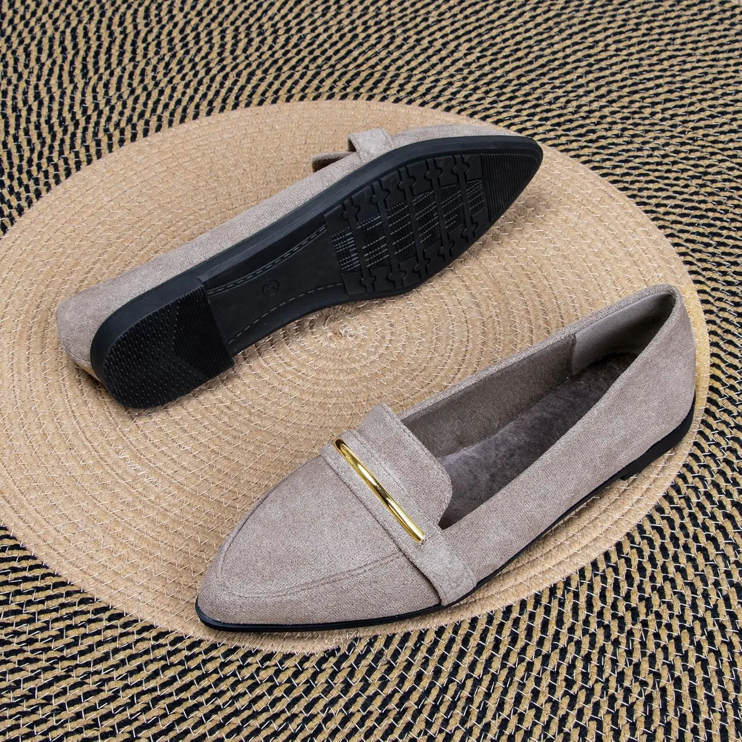 Comfortable Leather Suede Slip On Loafer Flats for Women Casual Work Flat Shoes Women's Pointed Toe Penny Loafers Office Driving Ballet Flats