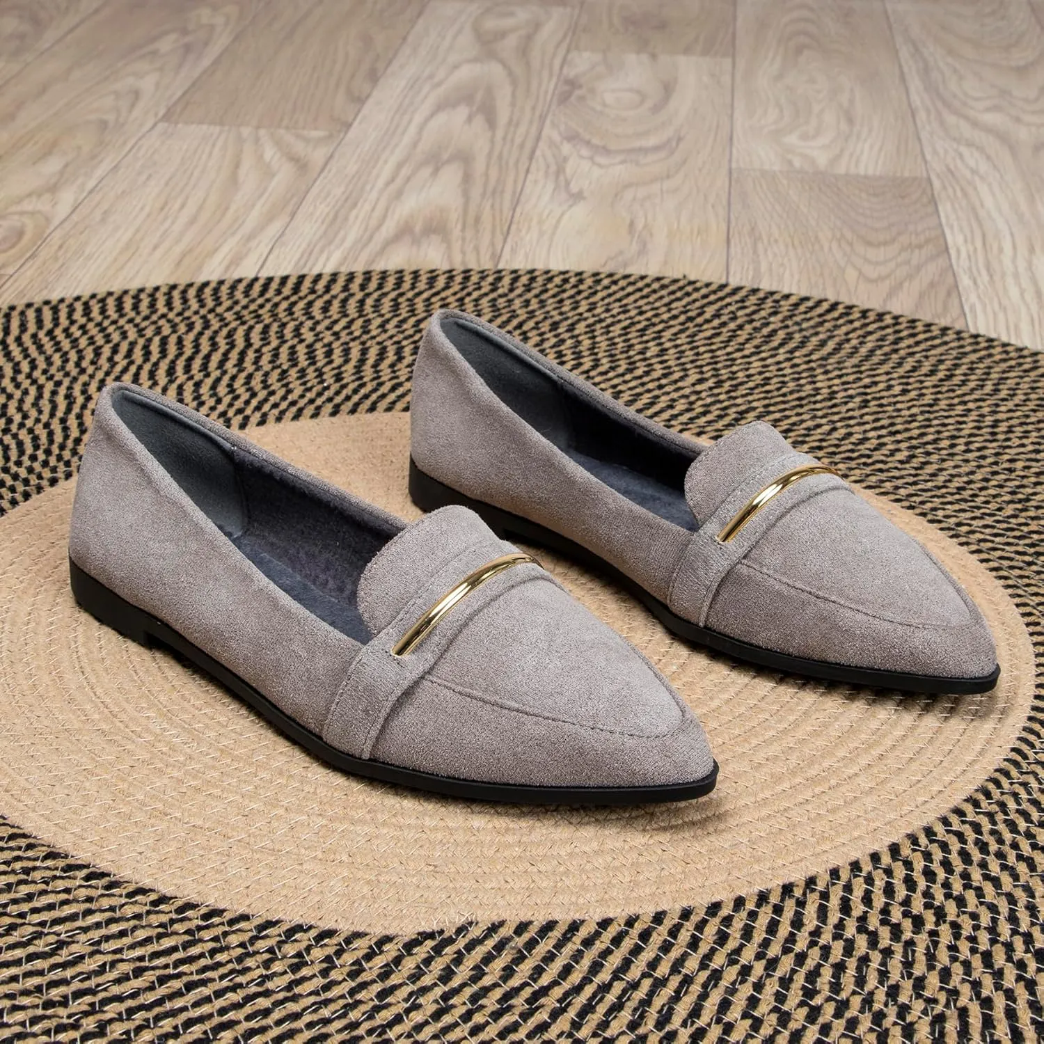 Comfortable Leather Suede Slip On Loafer Flats for Women Casual Work Flat Shoes Women's Pointed Toe Penny Loafers Office Driving Ballet Flats