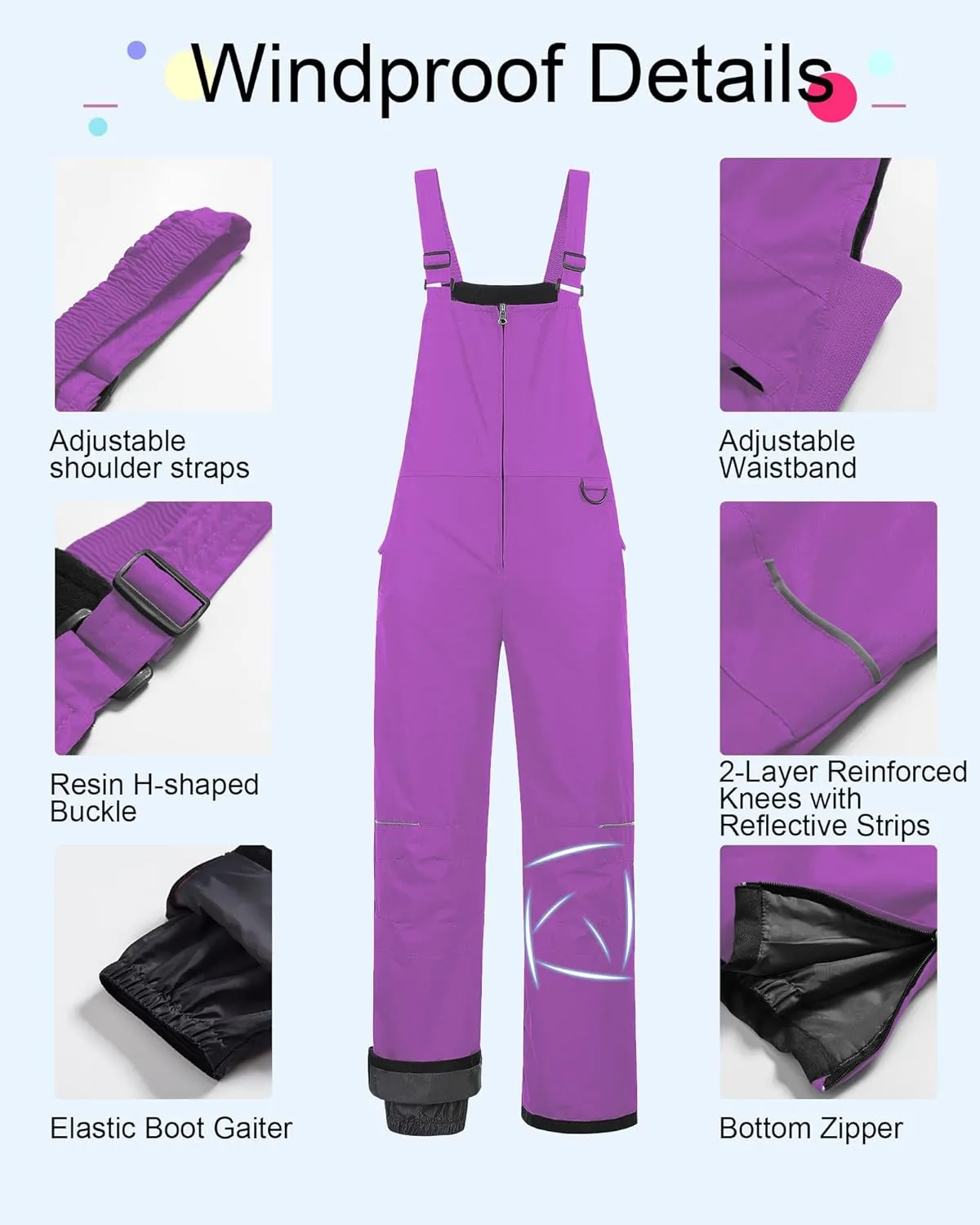 CREATMO US Girl's Snow Bibs Kids Ski Pants Waterproof Insulated Winter Overalls
