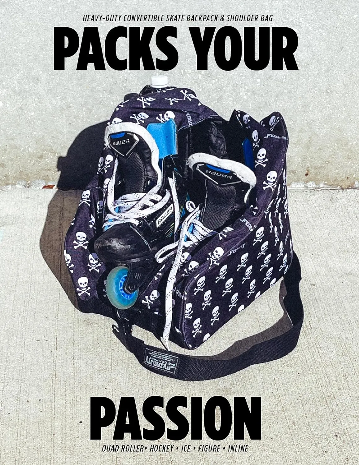 Cute Roller Skate Bags for Women; Ideal Quad Roller Skate Bag or Roller Skate Bags for Girls; Use as Ice Skating Bag, Figure Skating Bag, Ice Skate Bags for Girls w/Clip-On Water Bottle Bag