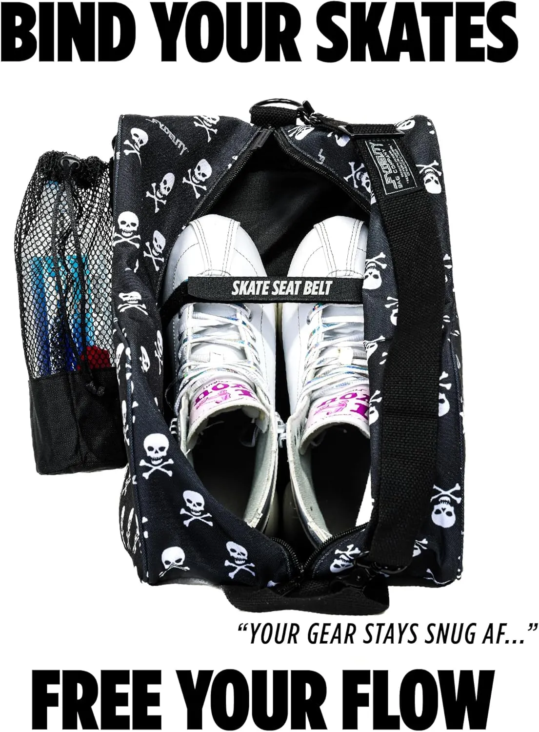 Cute Roller Skate Bags for Women; Ideal Quad Roller Skate Bag or Roller Skate Bags for Girls; Use as Ice Skating Bag, Figure Skating Bag, Ice Skate Bags for Girls w/Clip-On Water Bottle Bag