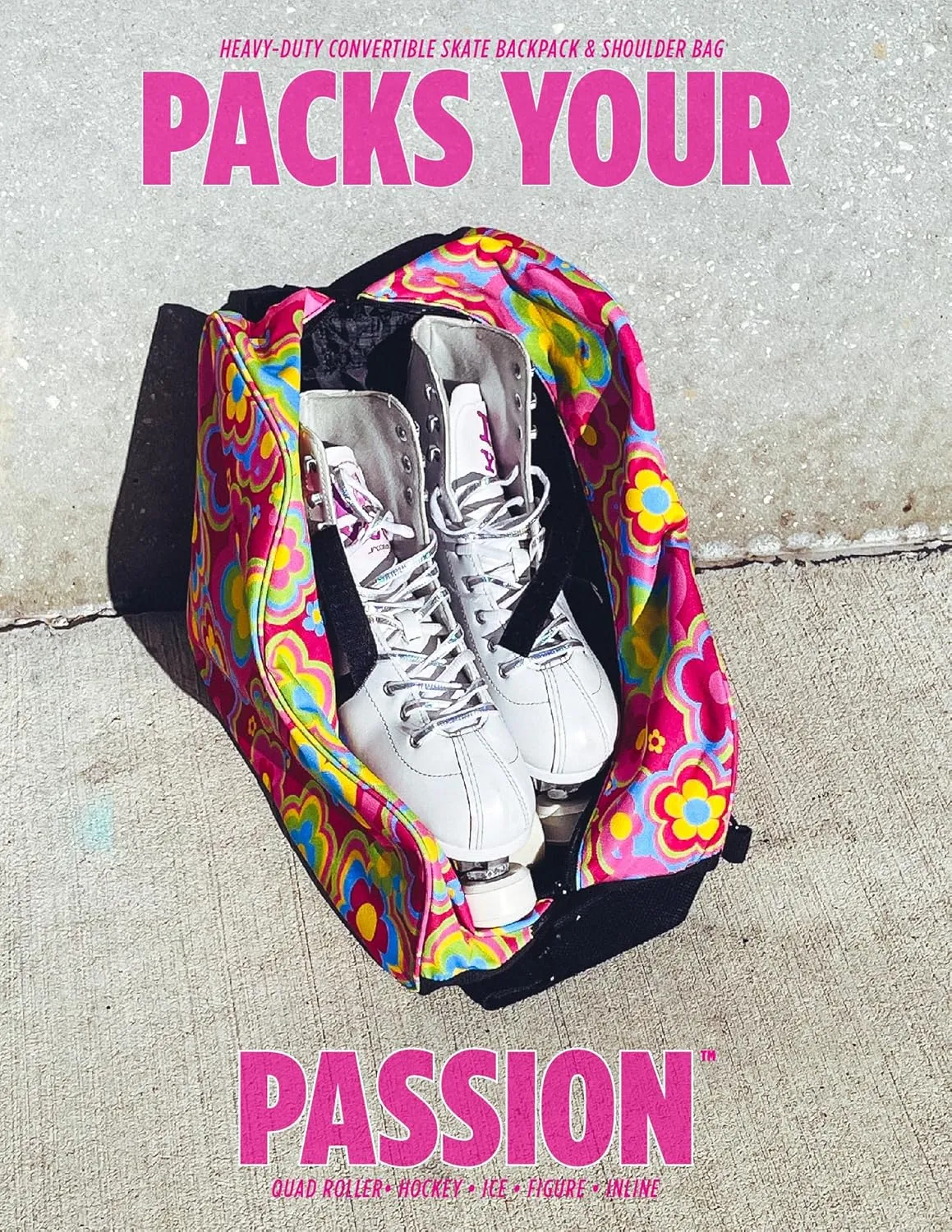 Cute Roller Skate Bags for Women; Ideal Quad Roller Skate Bag or Roller Skate Bags for Girls; Use as Ice Skating Bag, Figure Skating Bag, Ice Skate Bags for Girls w/Clip-On Water Bottle Bag