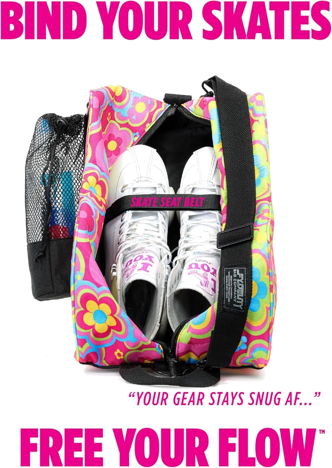 Cute Roller Skate Bags for Women; Ideal Quad Roller Skate Bag or Roller Skate Bags for Girls; Use as Ice Skating Bag, Figure Skating Bag, Ice Skate Bags for Girls w/Clip-On Water Bottle Bag