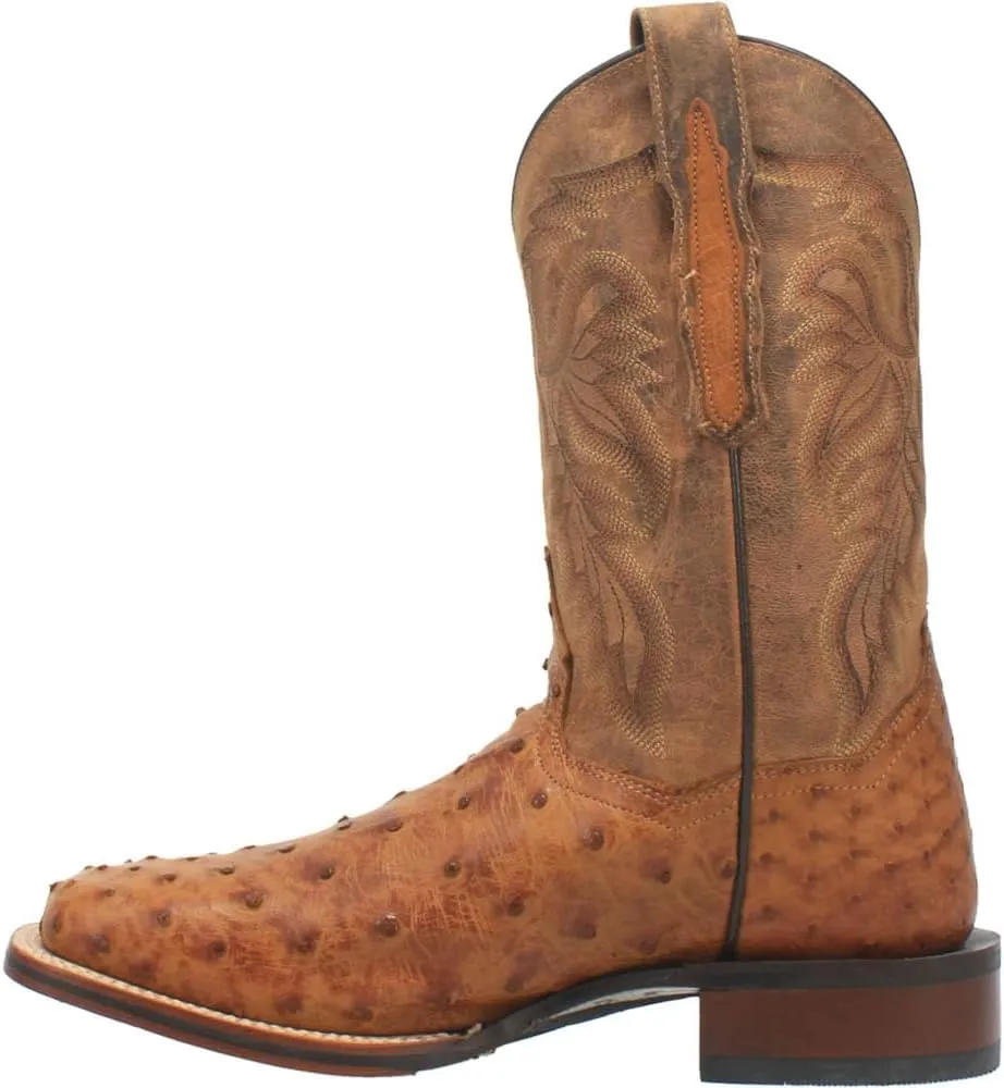 Dan Post Mens Alamosa Embroidered Ostrich Square Toe Pull On Dress Boots Mid Calf - Brown