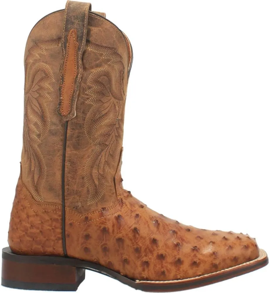 Dan Post Mens Alamosa Embroidered Ostrich Square Toe Pull On Dress Boots Mid Calf - Brown