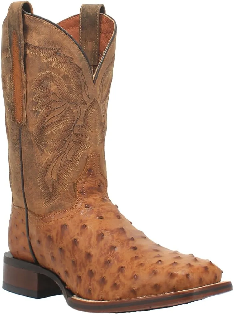 Dan Post Mens Alamosa Embroidered Ostrich Square Toe Pull On Dress Boots Mid Calf - Brown