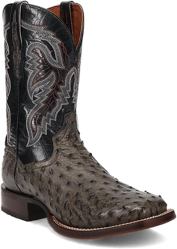 Dan Post Mens Alamosa Embroidered Ostrich Square Toe Pull On Dress Boots Mid Calf - Grey