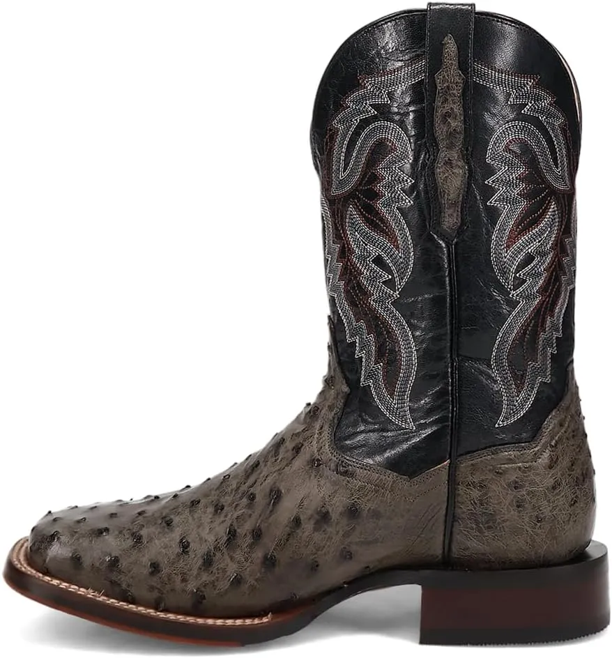 Dan Post Mens Alamosa Embroidered Ostrich Square Toe Pull On Dress Boots Mid Calf - Grey