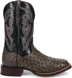 Dan Post Mens Alamosa Embroidered Ostrich Square Toe Pull On Dress Boots Mid Calf - Grey