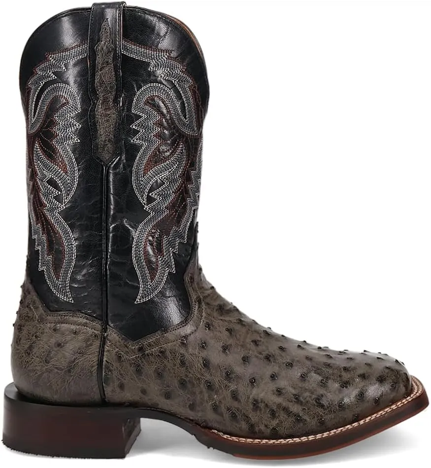 Dan Post Mens Alamosa Embroidered Ostrich Square Toe Pull On Dress Boots Mid Calf - Grey