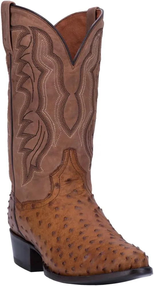 Dan Post Mens Tempe Ostrich Embroidered Round Toe Pull On Dress Boots - Brown