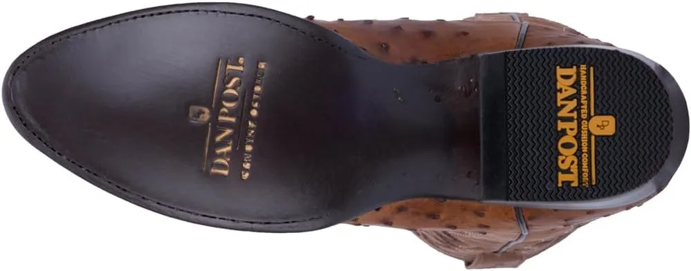 Dan Post Mens Tempe Ostrich Embroidered Round Toe Pull On Dress Boots - Brown