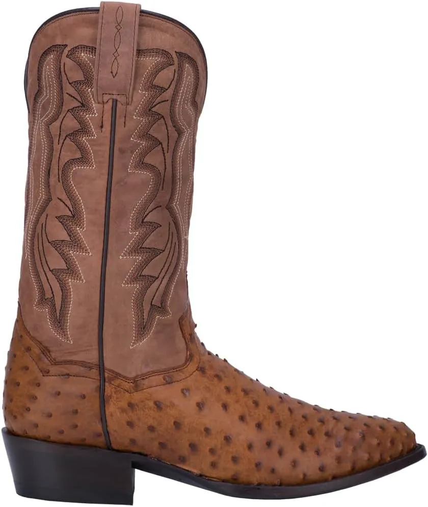 Dan Post Mens Tempe Ostrich Embroidered Round Toe Pull On Dress Boots - Brown