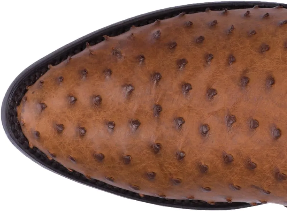 Dan Post Mens Tempe Ostrich Embroidered Round Toe Pull On Dress Boots - Brown