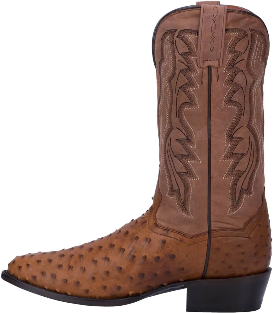 Dan Post Mens Tempe Ostrich Embroidered Round Toe Pull On Dress Boots - Brown