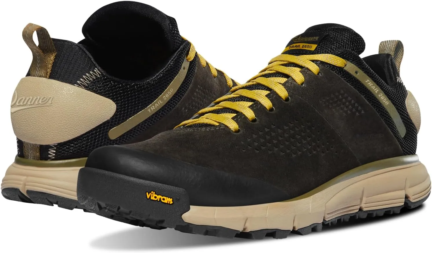 Danner Trail 2650 3” Waterproof Hiking Shoes for Men - Durable Leather & Textile Upper with Breathable Gore-Tex Lining and Vibram Traction Outsole, Black Olive/Flax Yellow - 9 D