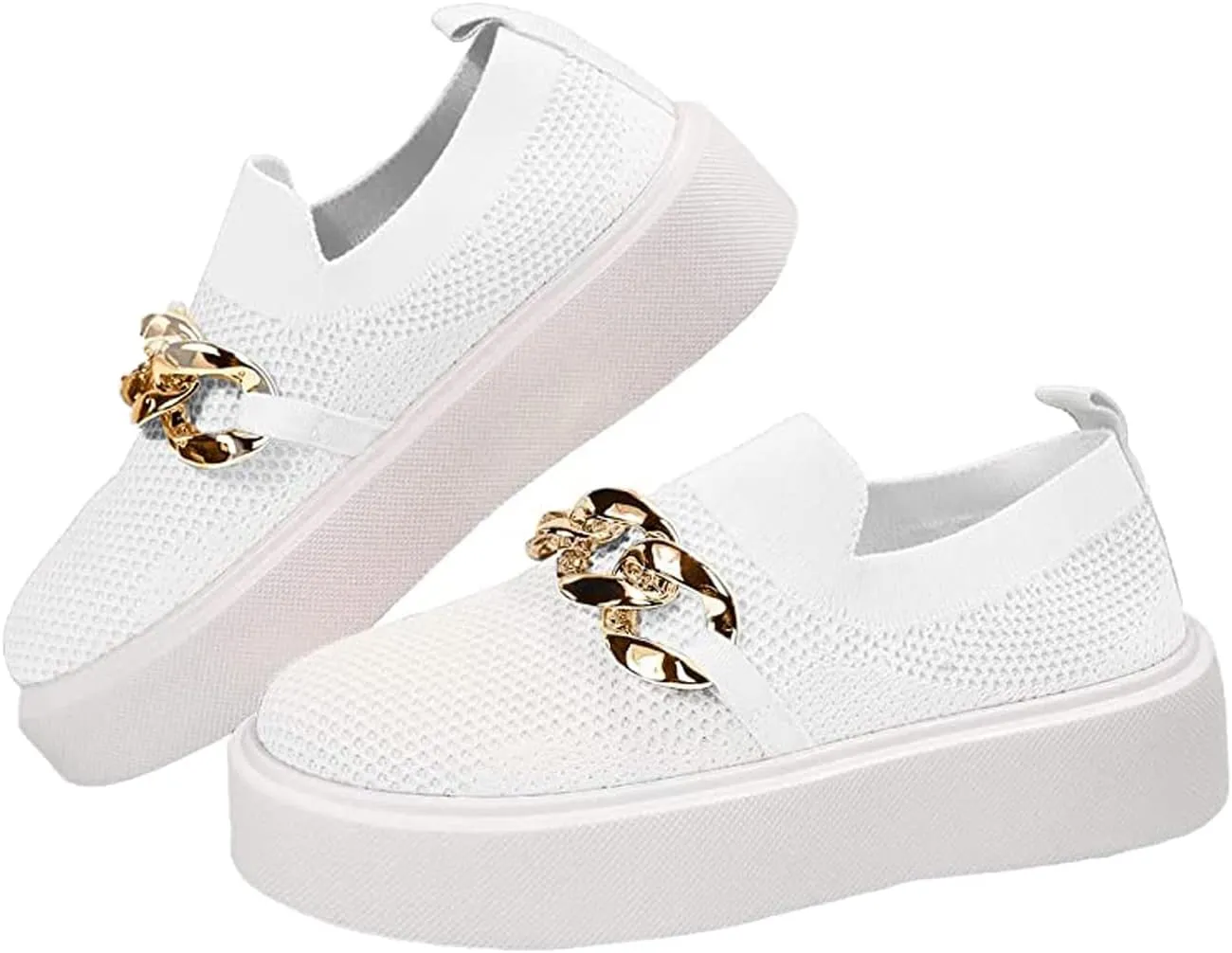 DirraBra Women's Fashion Mesh Platform Loafers Slip On Metal Trim Chain Low Top Sneakers Comfortable Round Toe Flat Walking Shoes