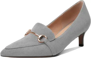 Esvowido Loafers for Women Closed Toe Kitten Heels Slip on Pumps with Chain Trims Comfortable Suede Loafer Shoes 2 Inch