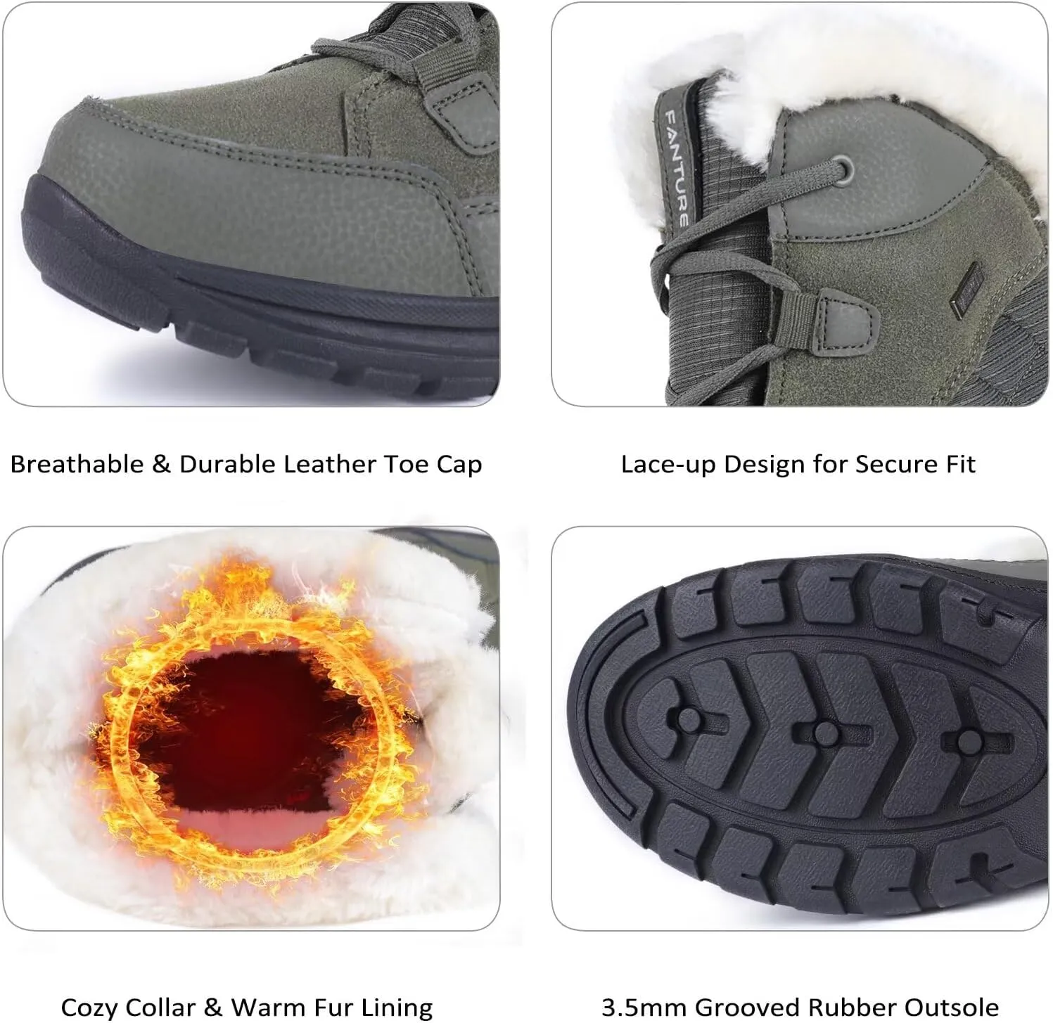 FANTURE Women's Waterproof Mid-Calf Snow Boot | Winter Thinsulate Insulation Warm Fur Lined | Anti-Slip & Lace Up Closure Cold Weather Boots U420WGLBY-20240712