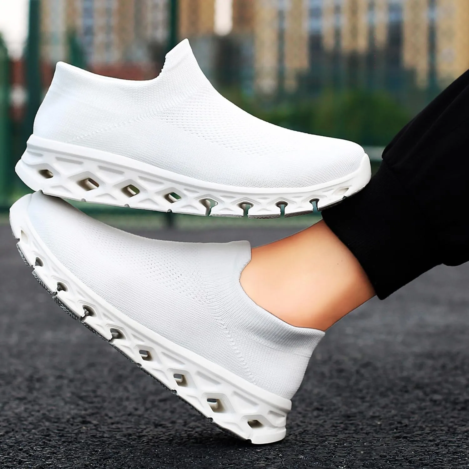 FLARUT Women's Walking Shoes Cushioning Loafer Sneakers Slip on Lightweight Mesh Sock Shoes