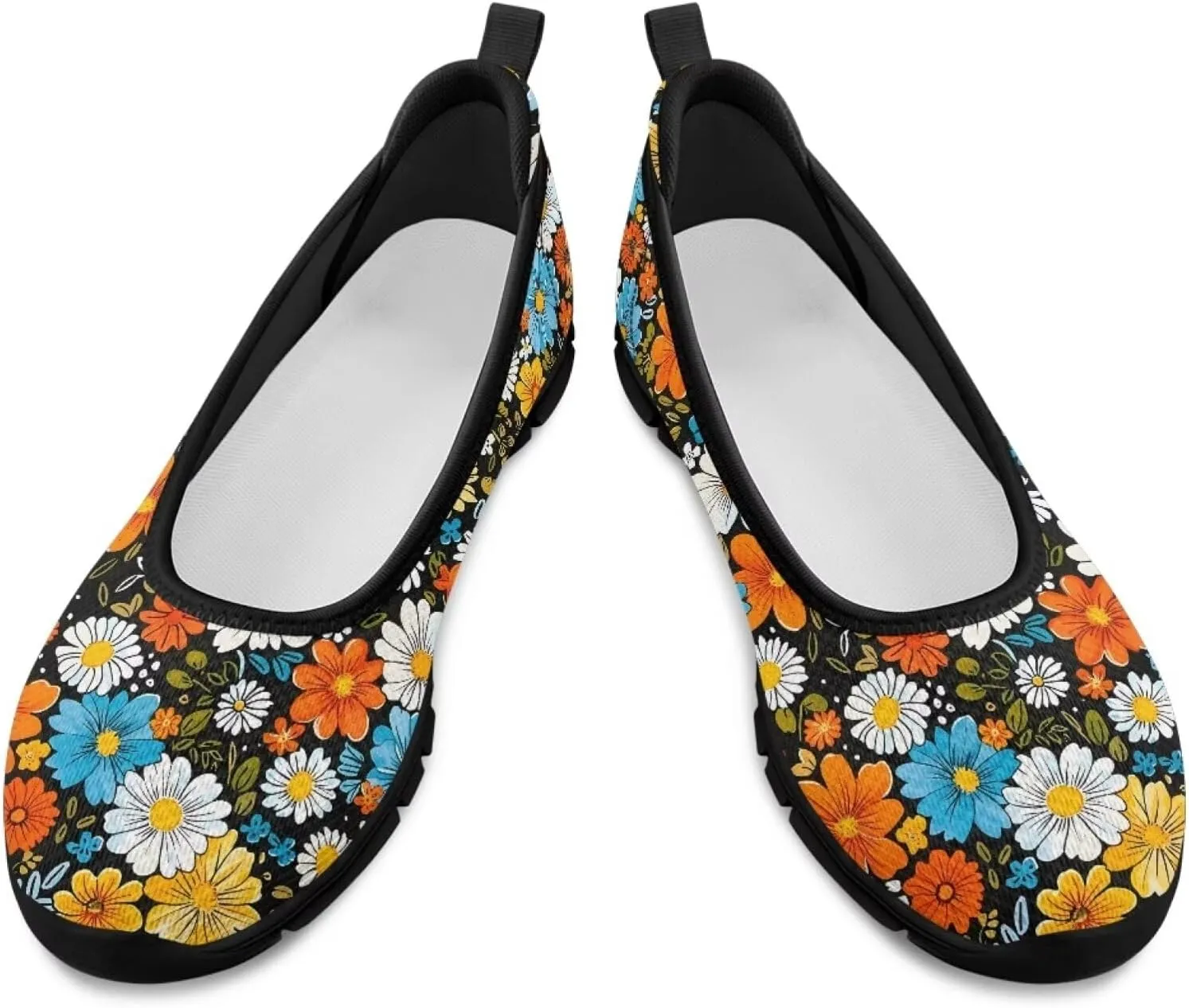 Flower Pattern Shoes for Women Slip On Loafer Flats Mesh Walking Shoes for Ballet Nurse Work Comfortable Everyday Wear