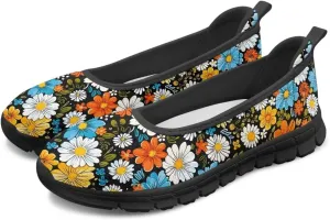 Flower Pattern Shoes for Women Slip On Loafer Flats Mesh Walking Shoes for Ballet Nurse Work Comfortable Everyday Wear