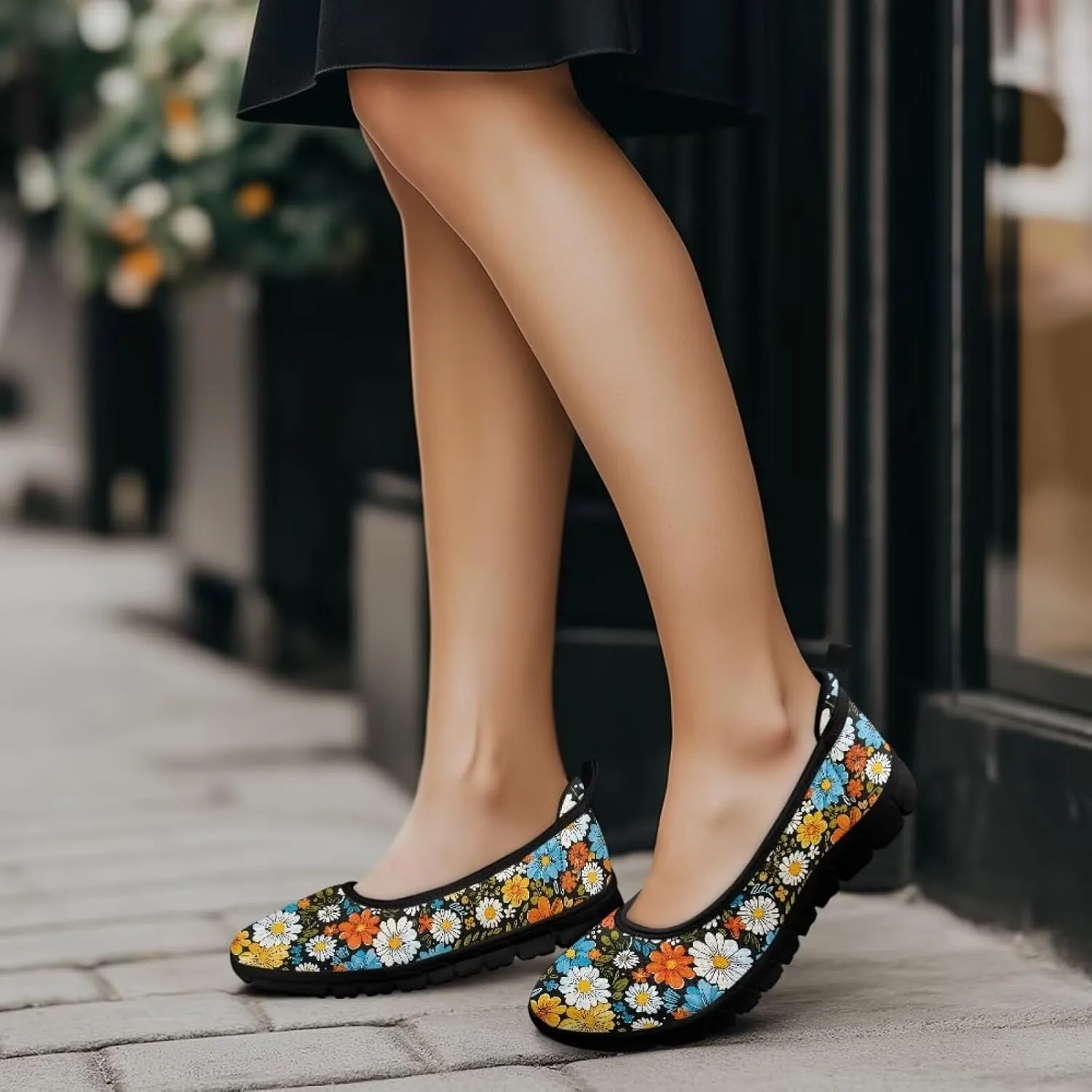 Flower Pattern Shoes for Women Slip On Loafer Flats Mesh Walking Shoes for Ballet Nurse Work Comfortable Everyday Wear