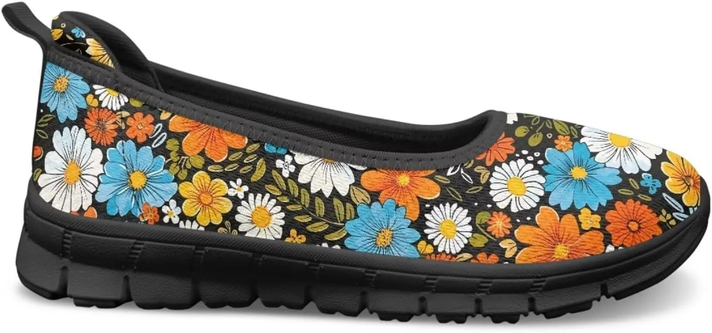 Flower Pattern Shoes for Women Slip On Loafer Flats Mesh Walking Shoes for Ballet Nurse Work Comfortable Everyday Wear