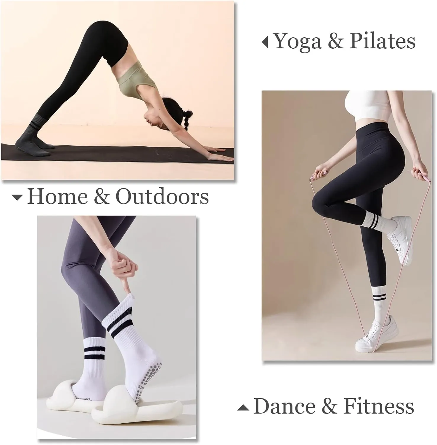 Flydo Pilates Grippy Socks with Grips for Women Yoga Non Slip Long Socks for Pure Barre, Ballet,Dance Workout 2-5 Pack