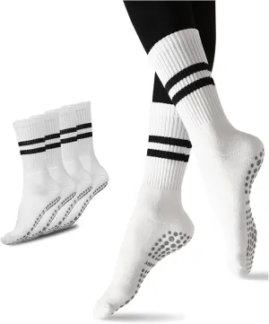 Flydo Pilates Grippy Socks with Grips for Women Yoga Non Slip Long Socks for Pure Barre, Ballet,Dance Workout 2-5 Pack