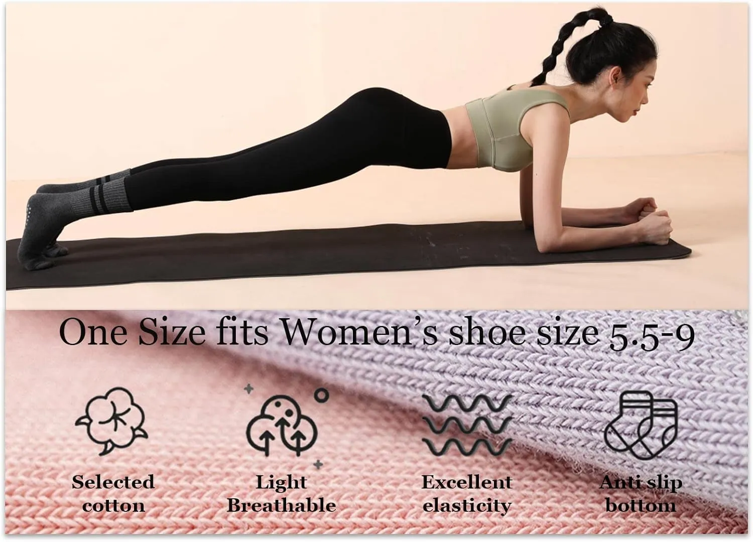 Flydo Pilates Grippy Socks with Grips for Women Yoga Non Slip Long Socks for Pure Barre, Ballet,Dance Workout 2-5 Pack