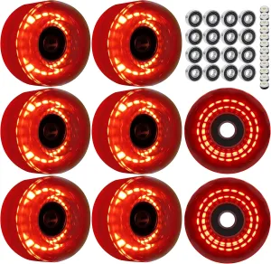 FOMOTEAM Roller Skate Wheels Luminous Light Up with Shining Dots and ABEC-9 Bearings Installed Outdoor or Indoor 58mm32mm 82A (Set of 8)