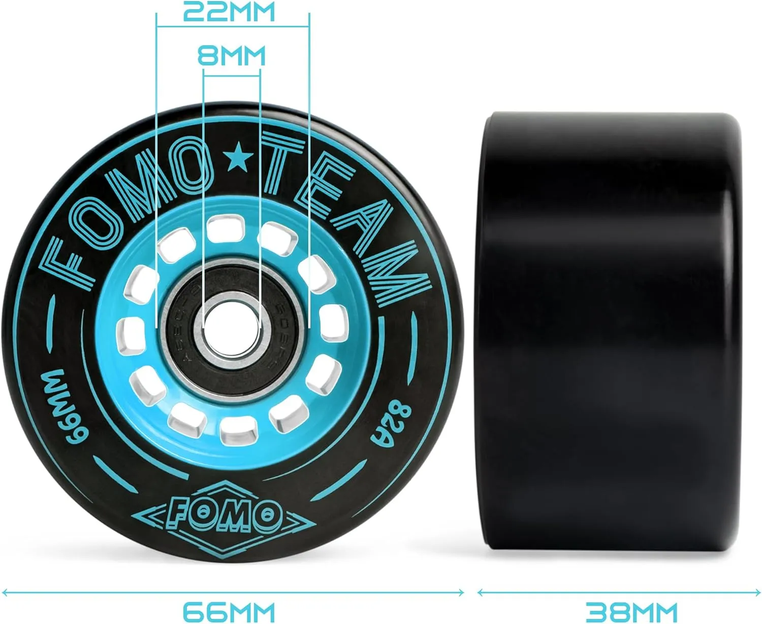 FOMOTEAM Roller Speed Skate Wheels Racing Wheels Outdoor or Indoor 66mm38mm with ABEC-9 Bearings Installed 82A (Set of 8)