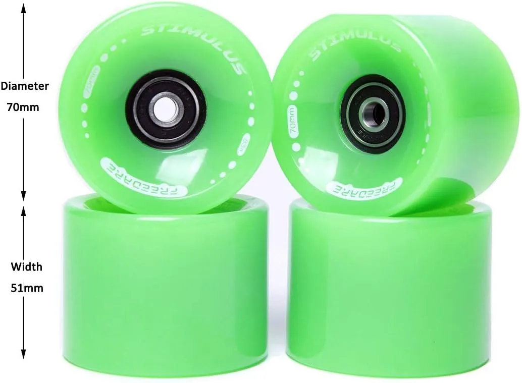FREEDARE 70mm Longboard Wheels with ABEC-7 Bearings and Spacers(Set of 4)