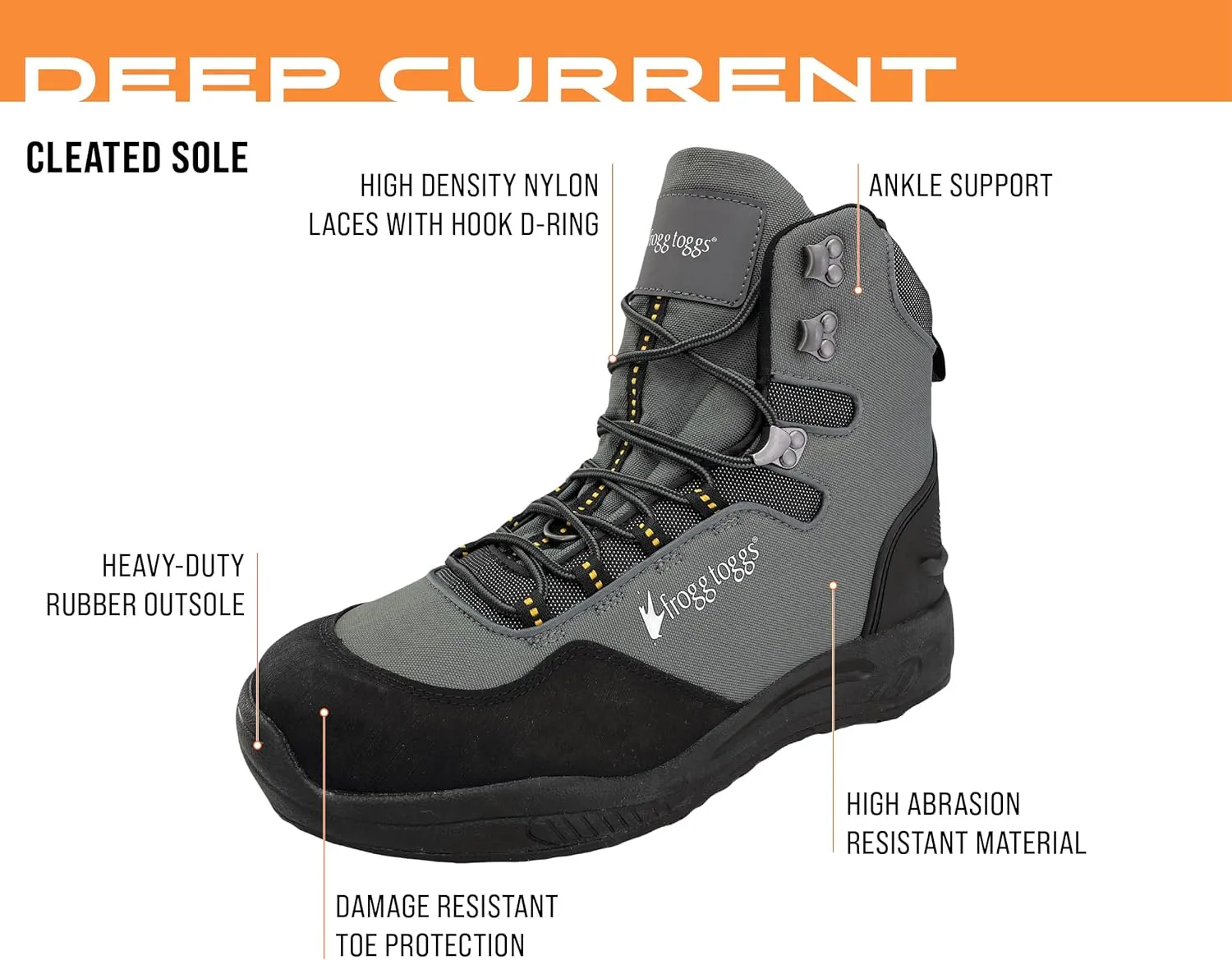 FROGG TOGGS Men's Deep Current Waterproof Wading Boot for Fishing in Cleated or Felt