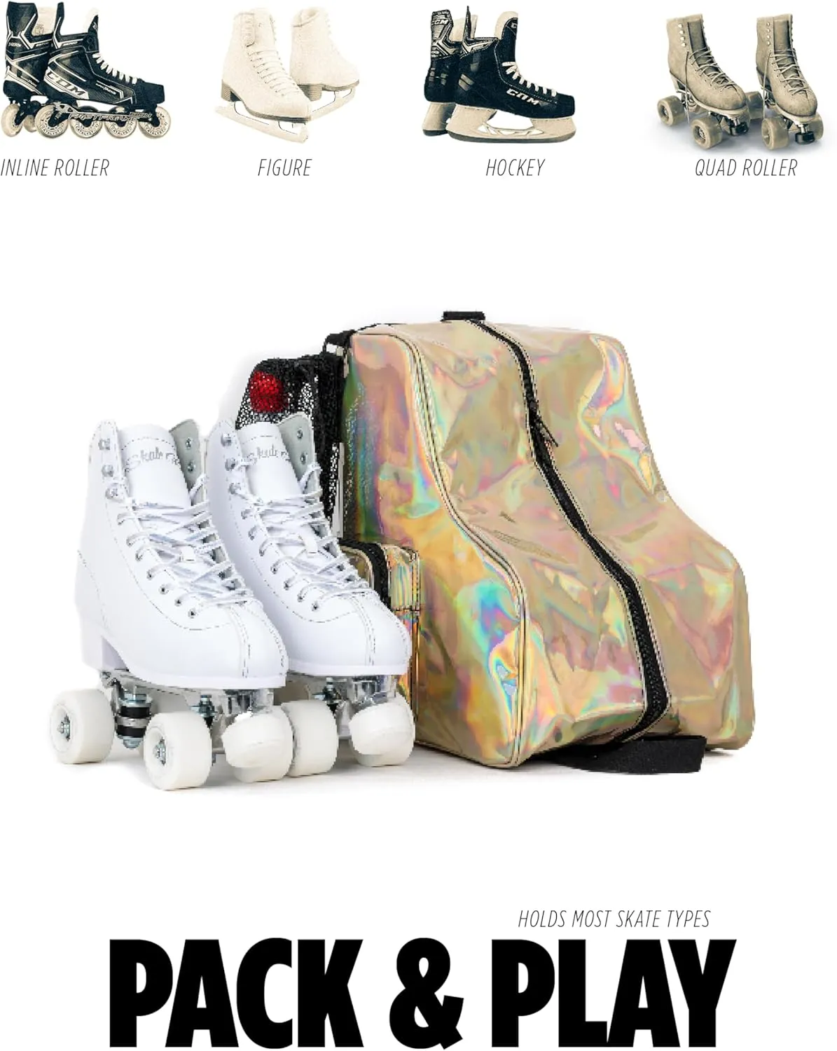 Fydelity- Retro Cute Roller Skate Bag for Women, Converts into Roller Skates Backpack –Heavy Duty Roller Skating Bag Fits Mens Ice Skate, Boys Inline Skates, Girls Figure Skates