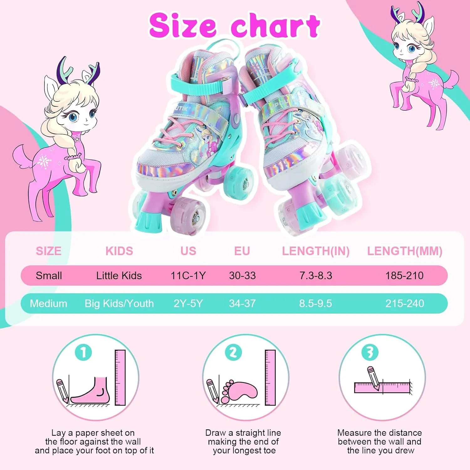 Girls Adjustable Roller Skates All Wheels Luminous Light Up Roller Skate Shoes for Kids Children