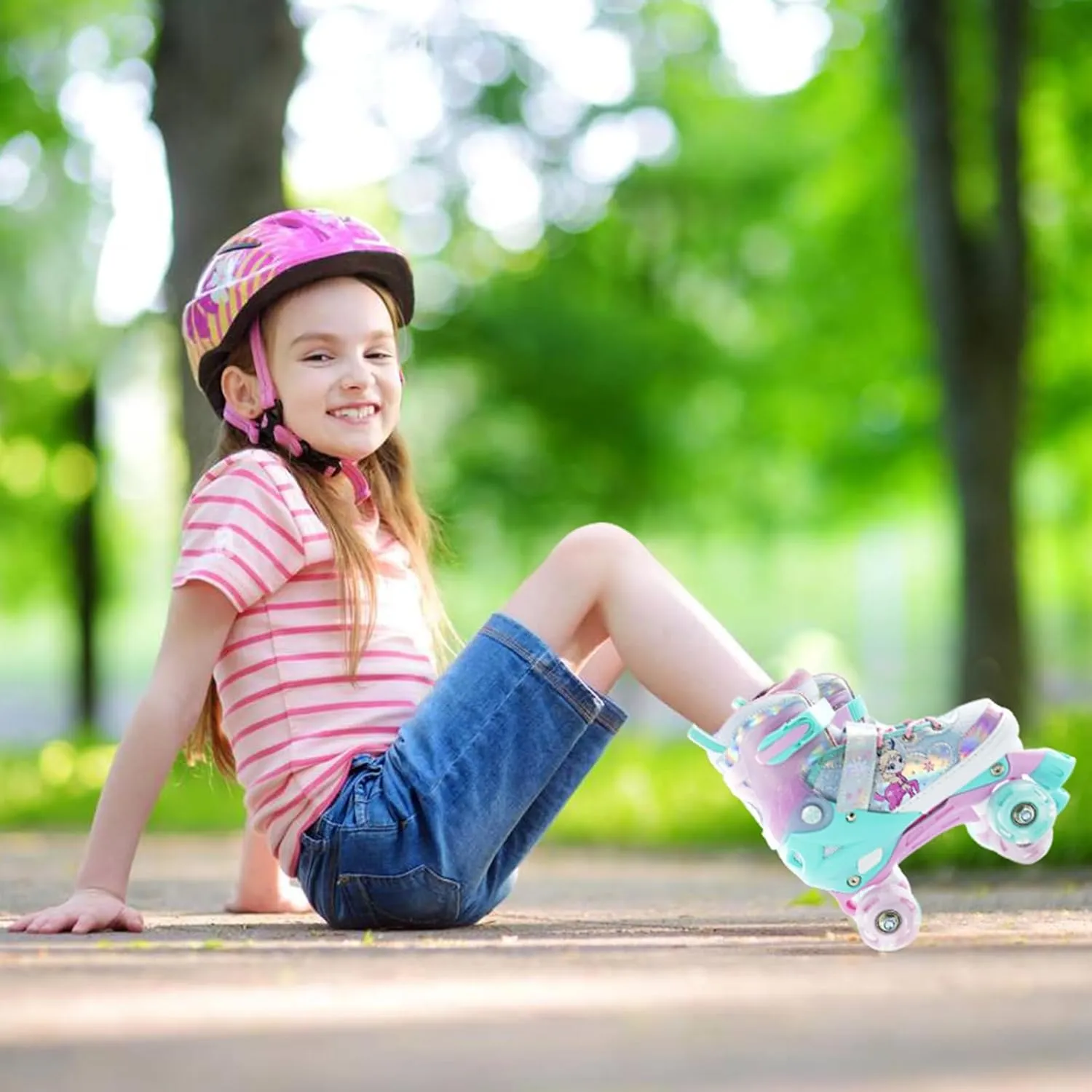 Girls Adjustable Roller Skates All Wheels Luminous Light Up Roller Skate Shoes for Kids Children
