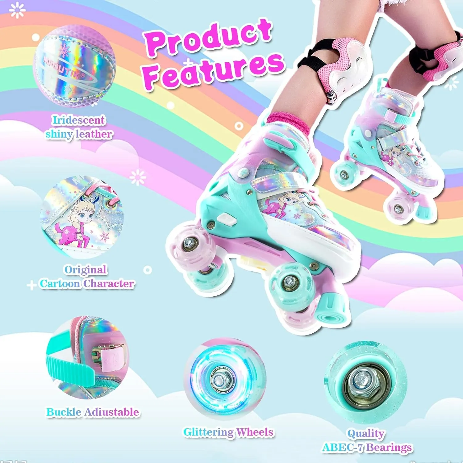 Girls Adjustable Roller Skates All Wheels Luminous Light Up Roller Skate Shoes for Kids Children