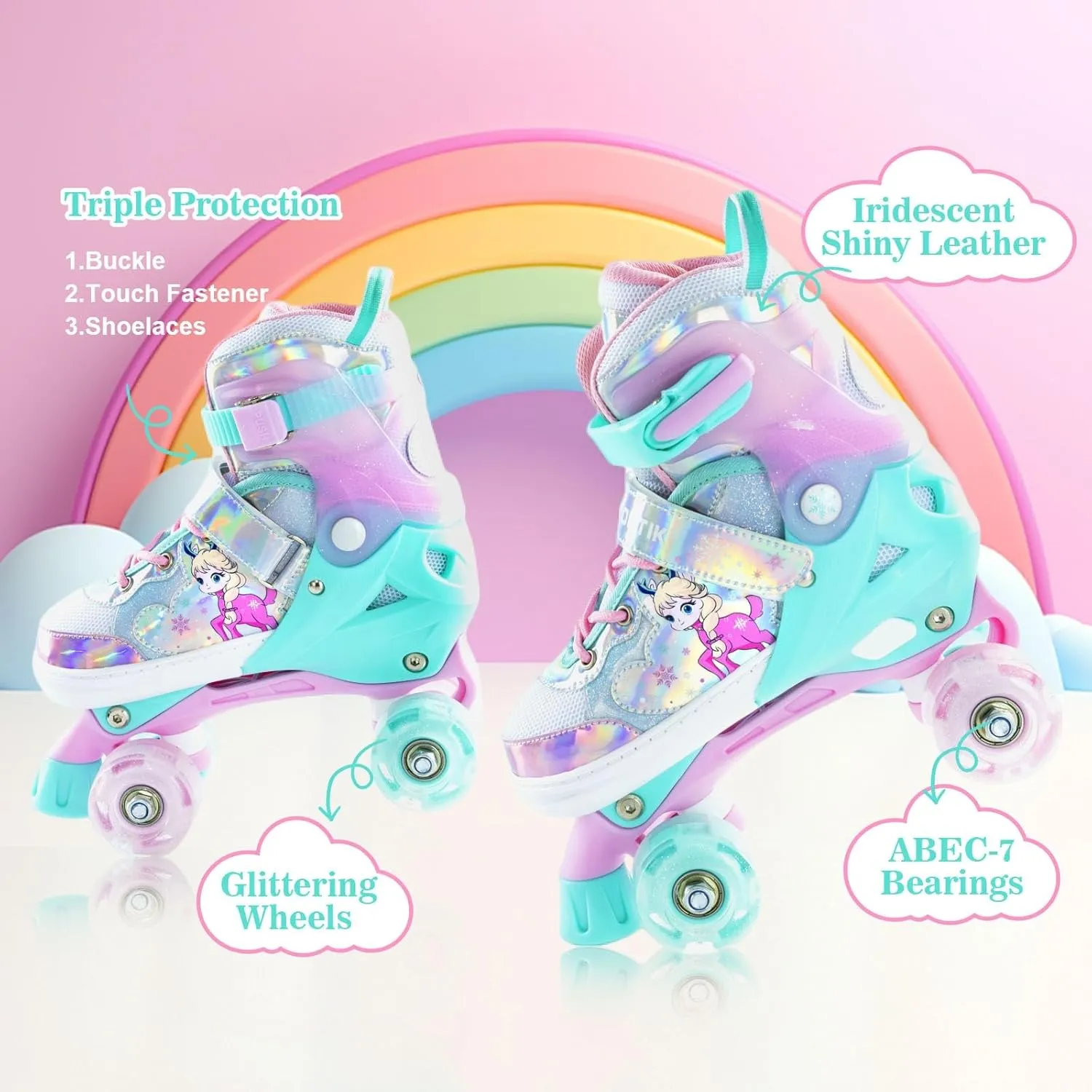 Girls Adjustable Roller Skates All Wheels Luminous Light Up Roller Skate Shoes for Kids Children