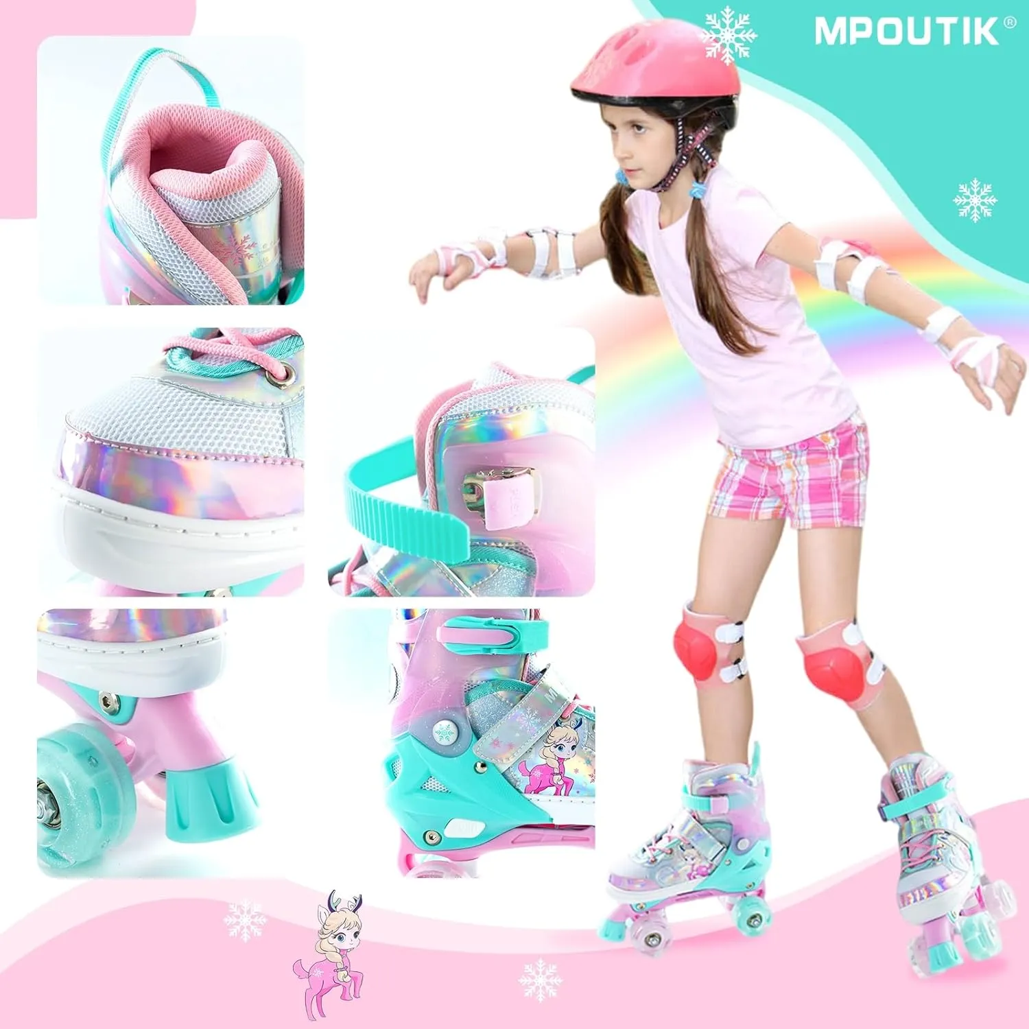 Girls Adjustable Roller Skates All Wheels Luminous Light Up Roller Skate Shoes for Kids Children