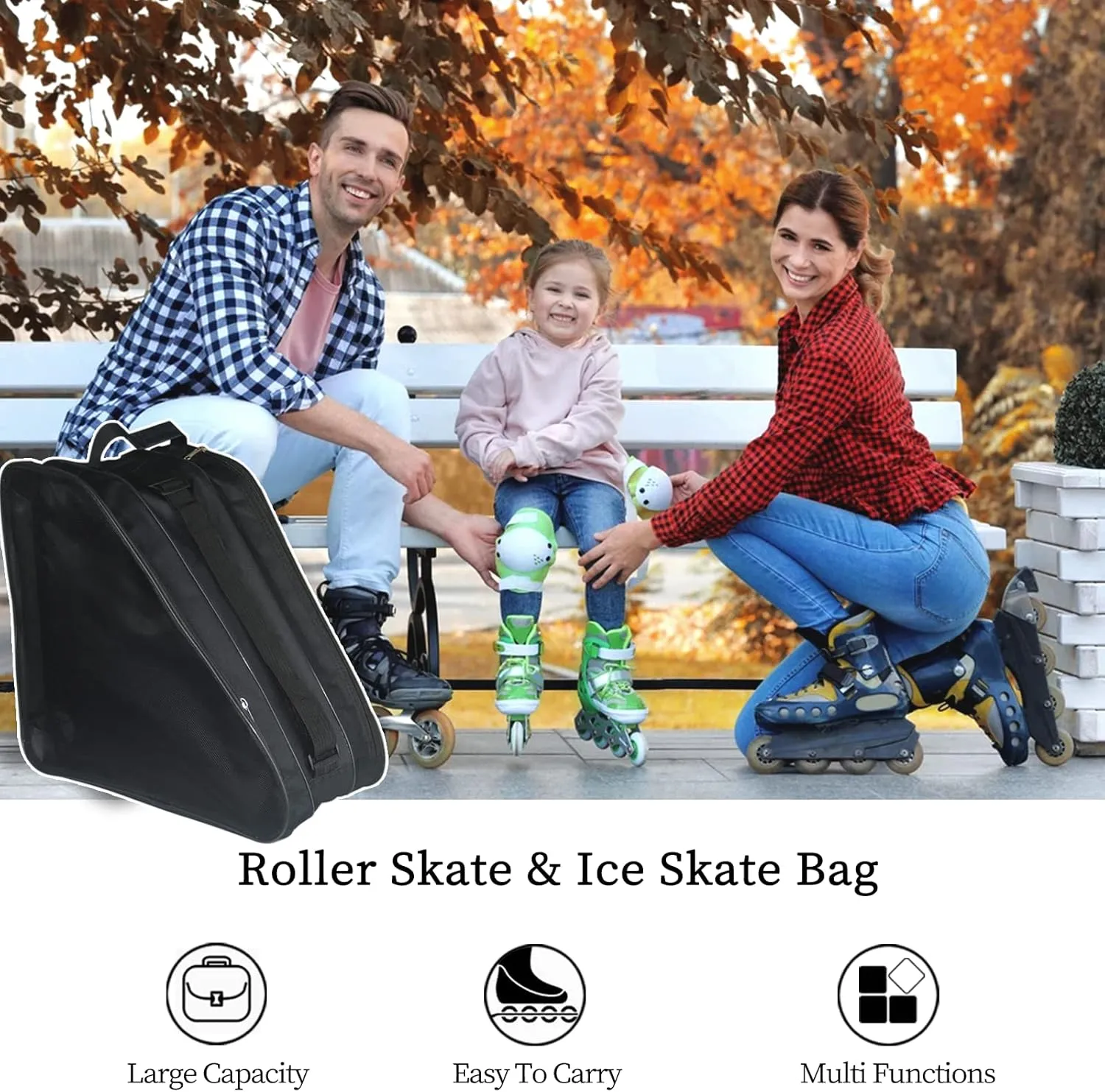 Gooyule Roller Skate Bag - Adjustable Shoulder Strap Ice Skate Bag for Girls, Boys & Adults - Large Capacity Fits Quad, Inline & Most Roller Skating Accessories