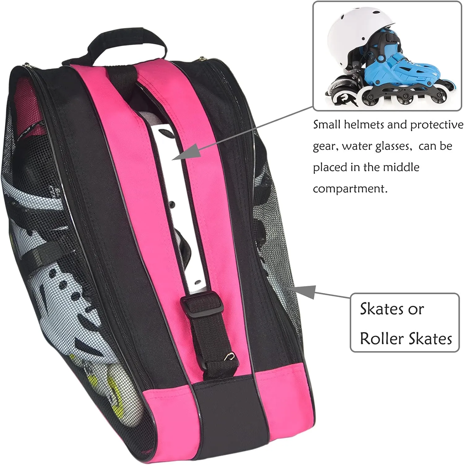 Gooyule Roller Skate Bag - Adjustable Shoulder Strap Ice Skate Bag for Girls, Boys & Adults - Large Capacity Fits Quad, Inline & Most Roller Skating Accessories
