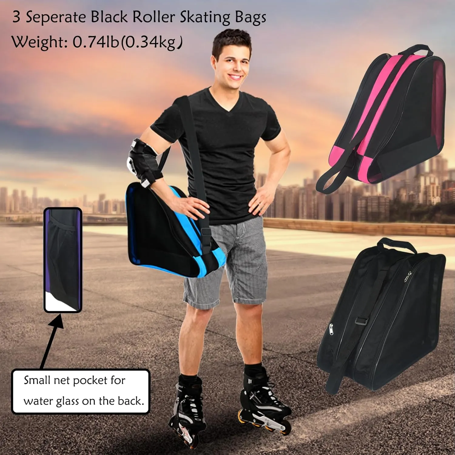 Gooyule Roller Skate Bag - Adjustable Shoulder Strap Ice Skate Bag for Girls, Boys & Adults - Large Capacity Fits Quad, Inline & Most Roller Skating Accessories