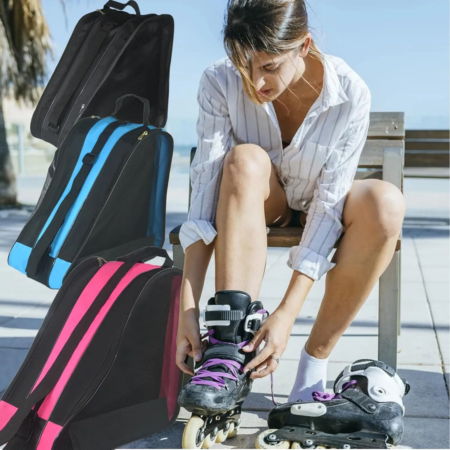Gooyule Roller Skate Bag - Adjustable Shoulder Strap Ice Skate Bag for Girls, Boys & Adults - Large Capacity Fits Quad, Inline & Most Roller Skating Accessories