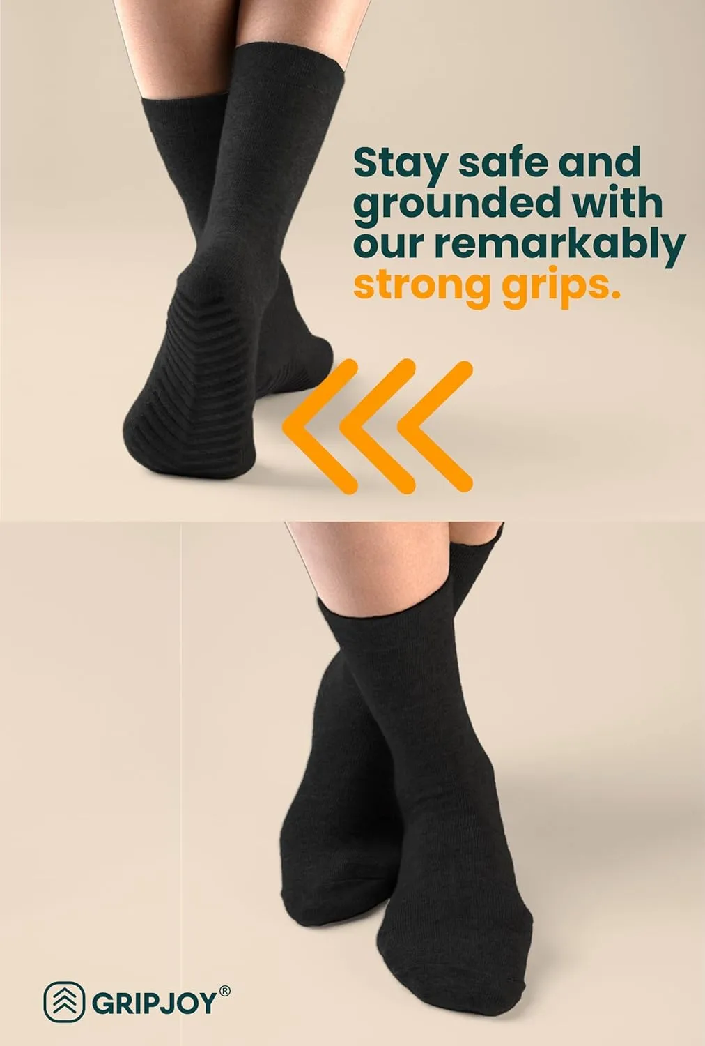 Gripjoy Non-Slip Socks for Women - Crew, 3 Pairs